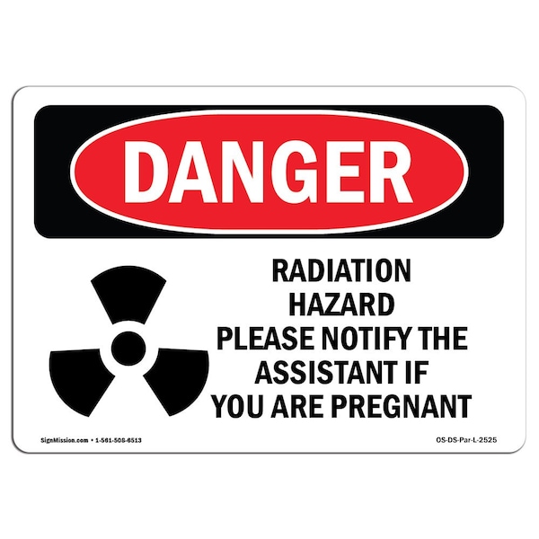 OSHA Sign, Radiation Hazard Please Notify, 5in X 3.5in Decal, 10PK, 5" W, 3.5" H, Landscap, PK10